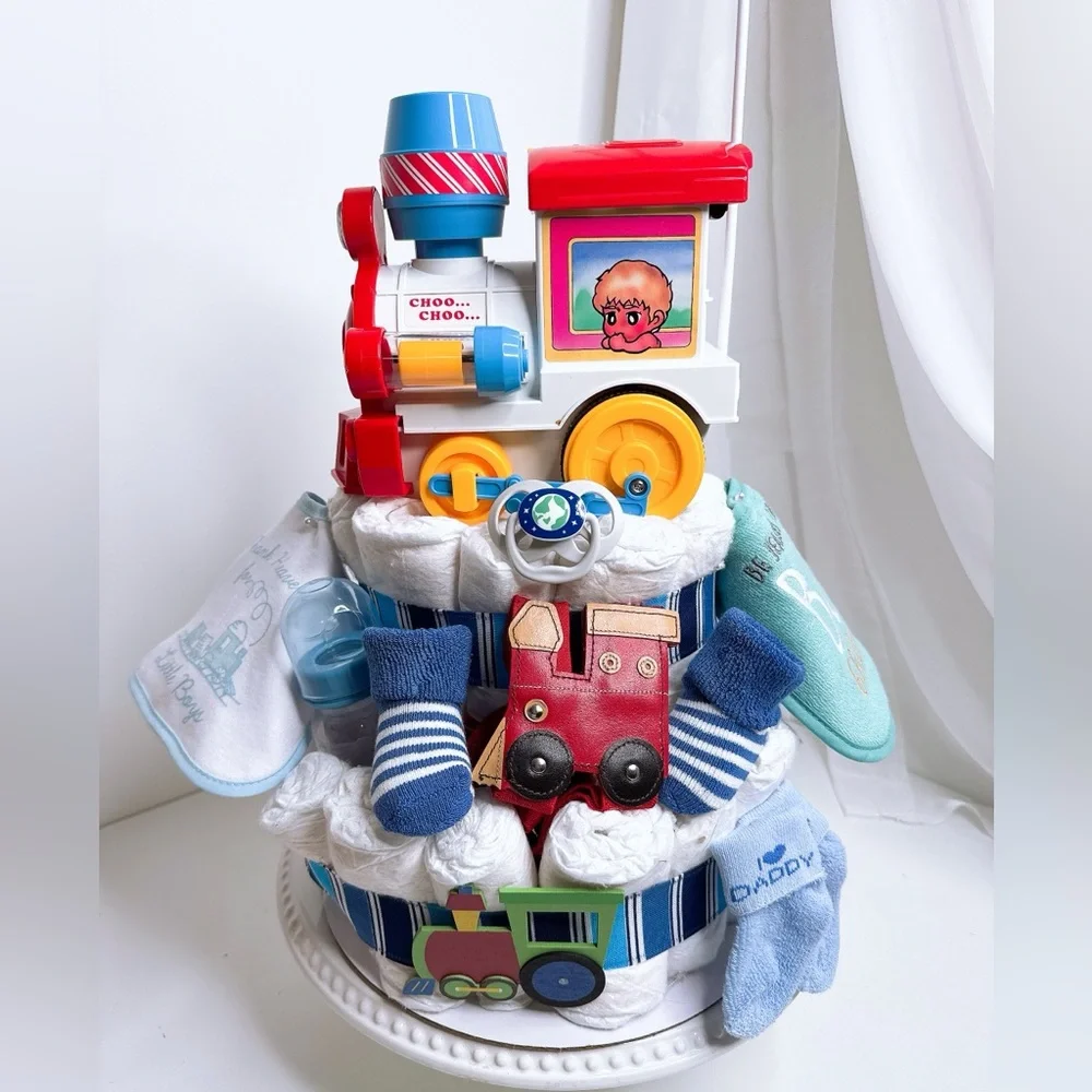 Colorful Train Diaper Cake, Baby Shower Gift